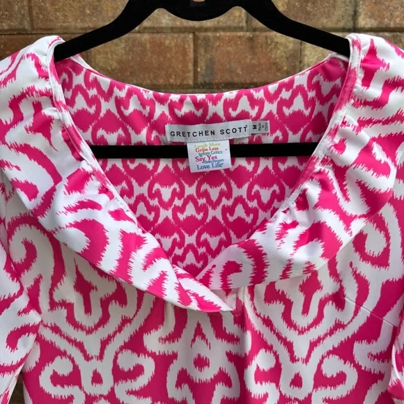 Gretchen Scott Design Vibrant Pink and White Midi Dress Size M - Picture 2 of 5